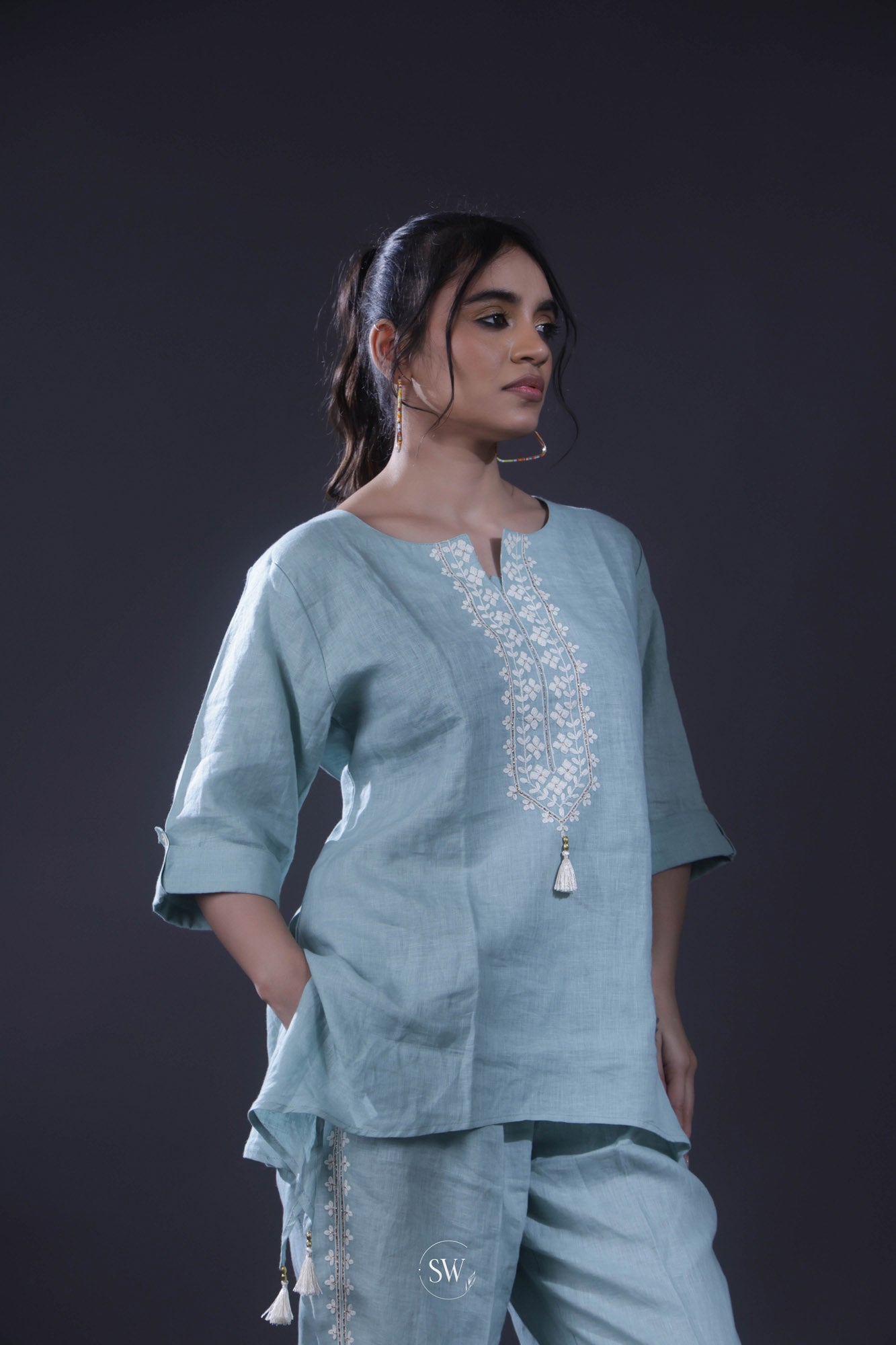 Cool Blue Embroidered Co-Ord Set