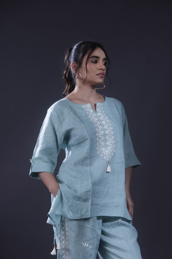 Cool Blue Embroidered Co-Ord Set