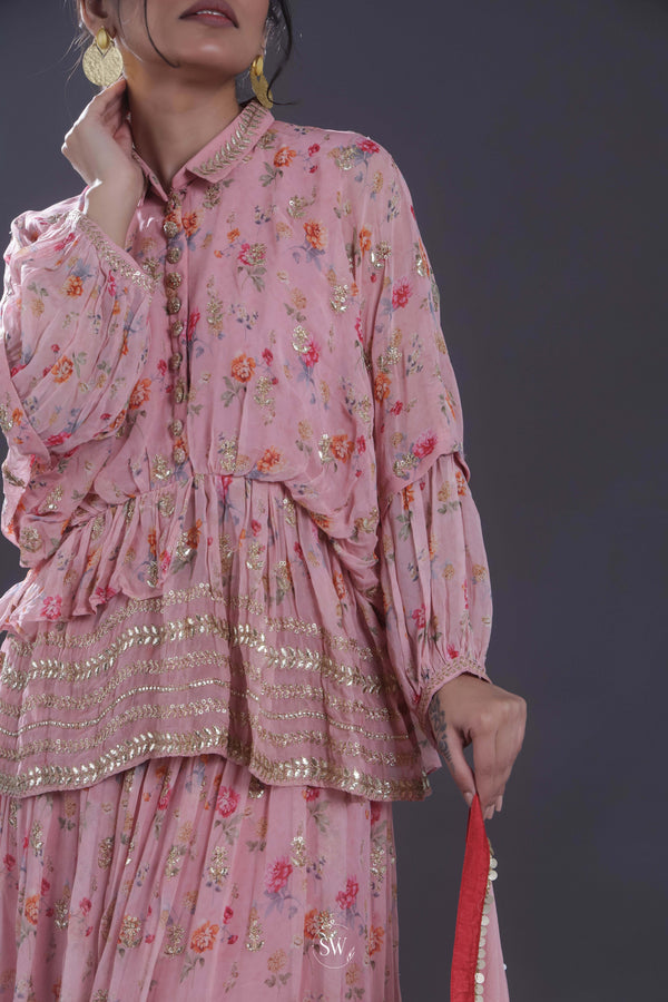 Cameo Pink Printed Lehenga Set
