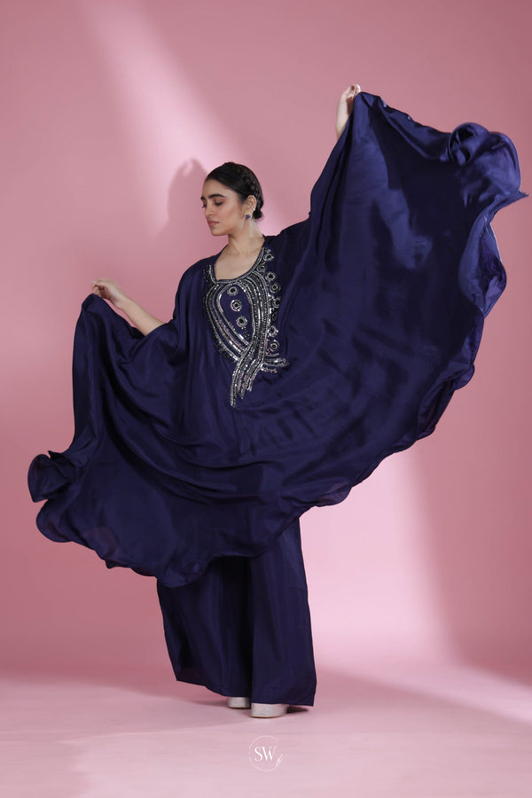 Yale Blue Indo Western Dress With Hand Embroidery
