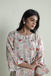 Pearl White Printed Long Dress With Floral Design