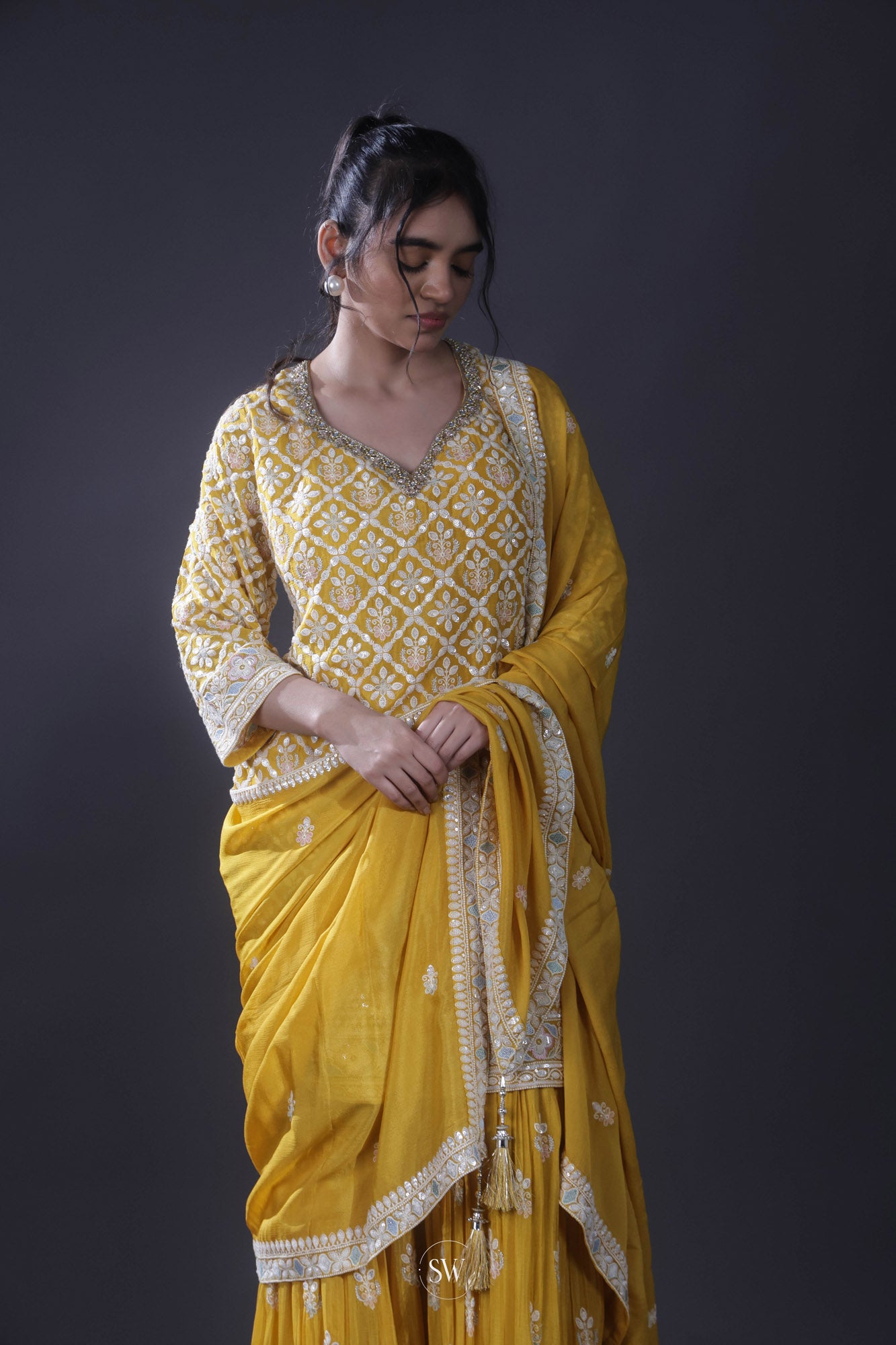 Sunshine Yellow Handcrafted Sharara Set