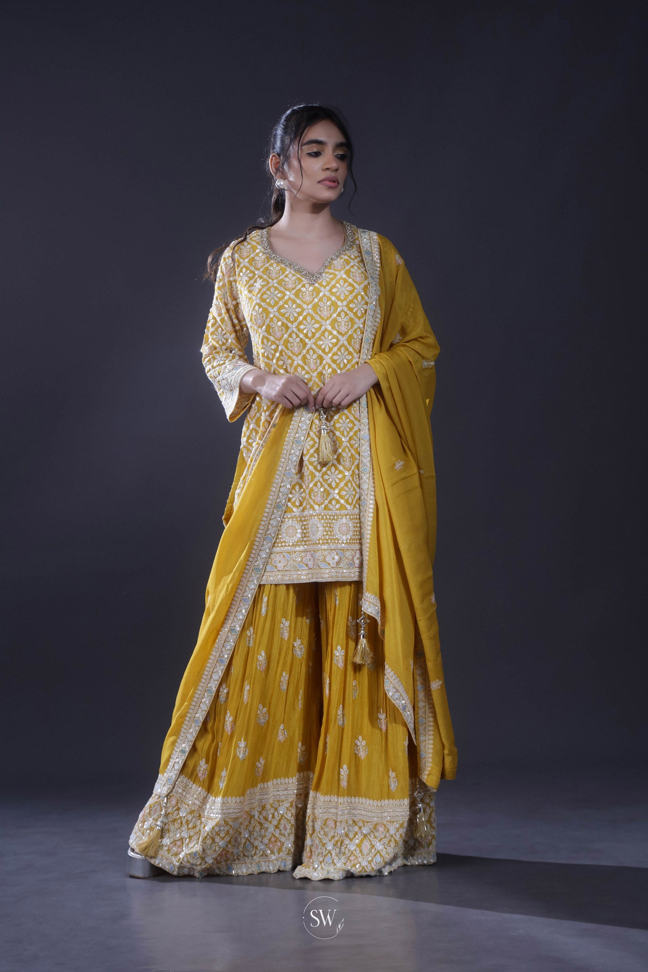 Sunshine Yellow Handcrafted Sharara Set