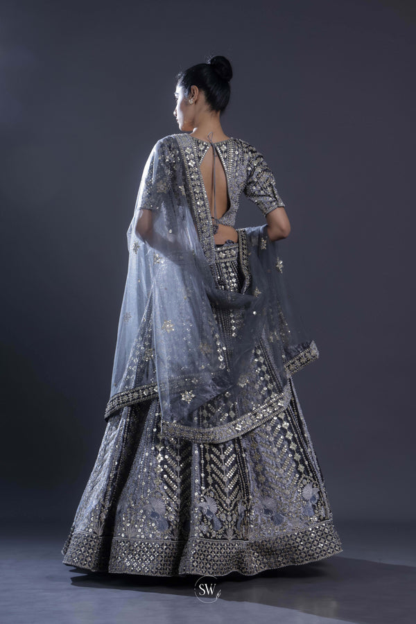 Light Slate Grey Embroidered Lehenga Set