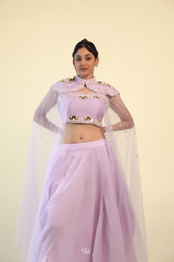 Pastel Purple Lehenga Set With Hand Embroidery