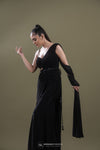 Rich Black Draped Saree With Stripes Embroidery