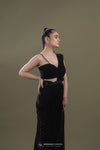 Rich Black Draped Saree With Stripes Embroidery