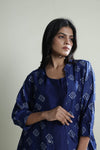 Navy Blue Printed Jacket Kurti With Bandhani Buttis