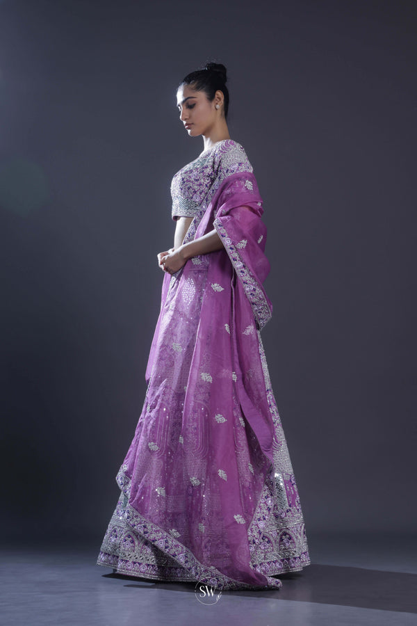Orchid Purple Embroidered Bridal Lehenga Set