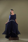 Deep Blue Georgette Indo Western Dress