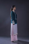Teal Blue-Pink Handcrafted Kurta Set