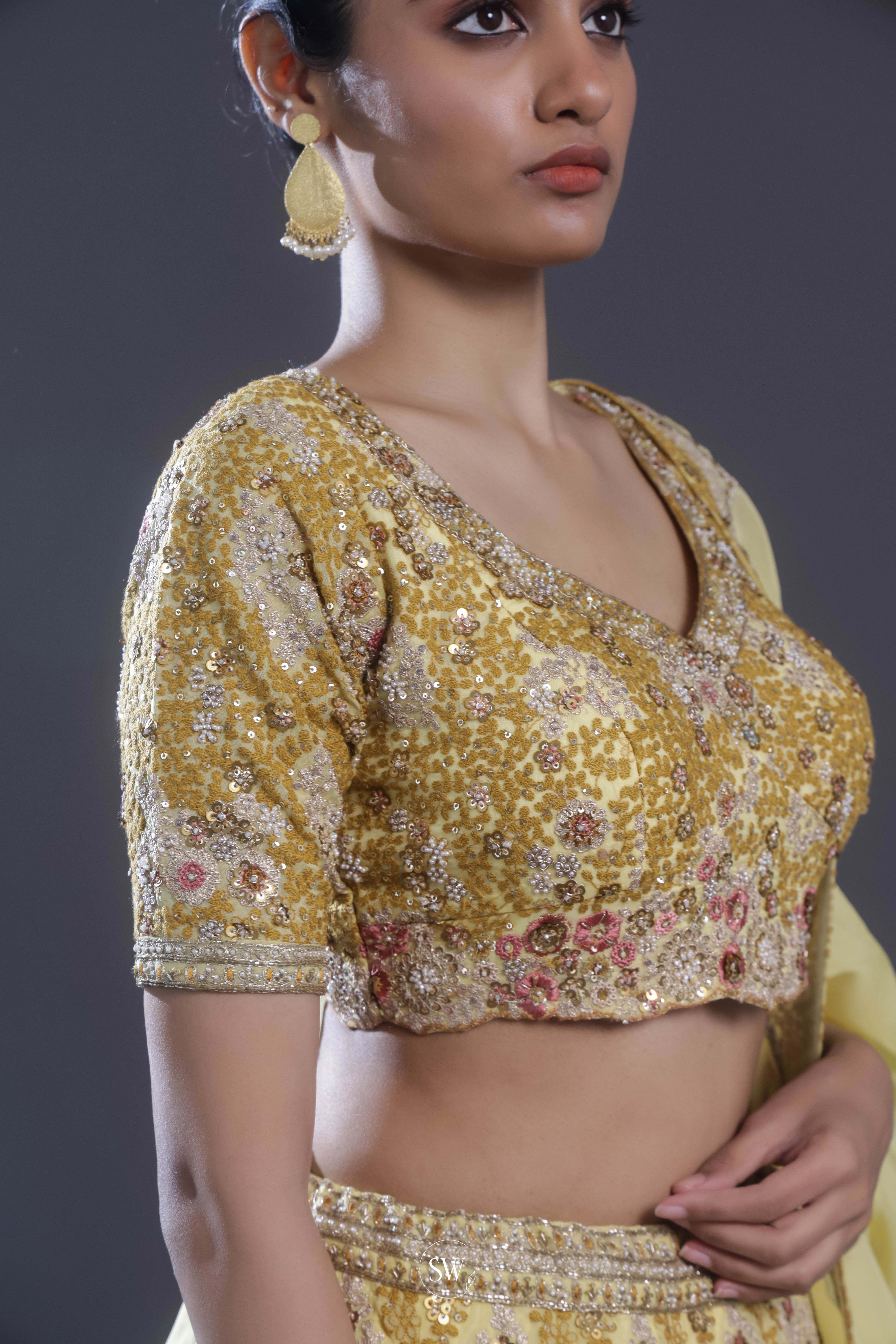 Flax Yellow Embroidered Lehenga Set