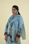 Light Sky Blue Printed Straight Suit Set With Floral Design