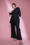 Classic Black Top & Bottom Set With Hand Embroidery