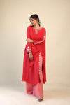 Cardinals Red Indo Western Dress With Hand Embroidery