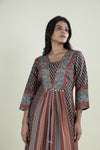 Brown Stone Printed Top & Bottom Set With Floral Design