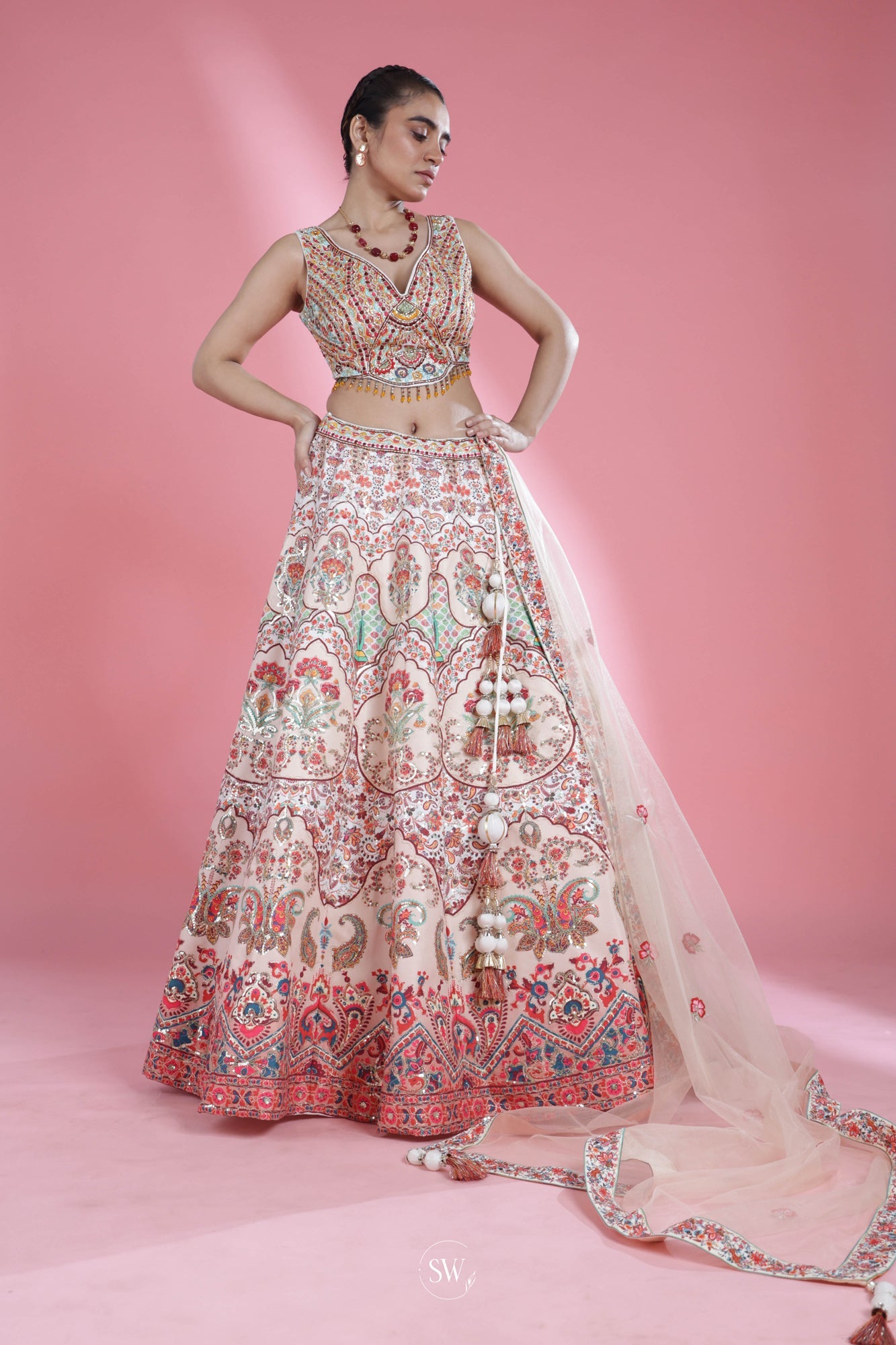 Ivory White Lehenga Set With Hand Embroidery