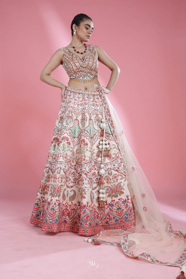 Ivory White Lehenga Set With Hand Embroidery