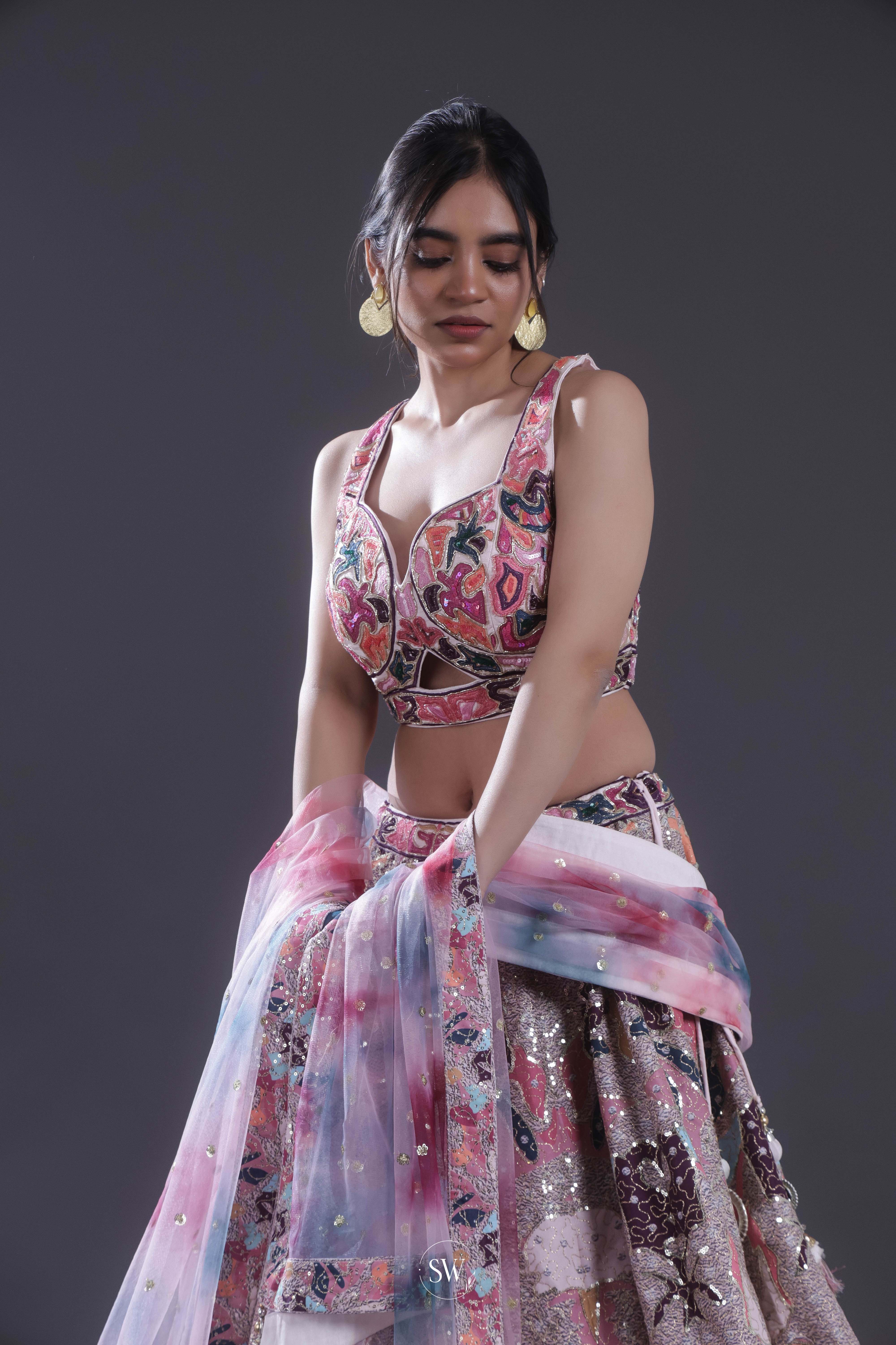 Lace Pink Embroidered Lehenga Set
