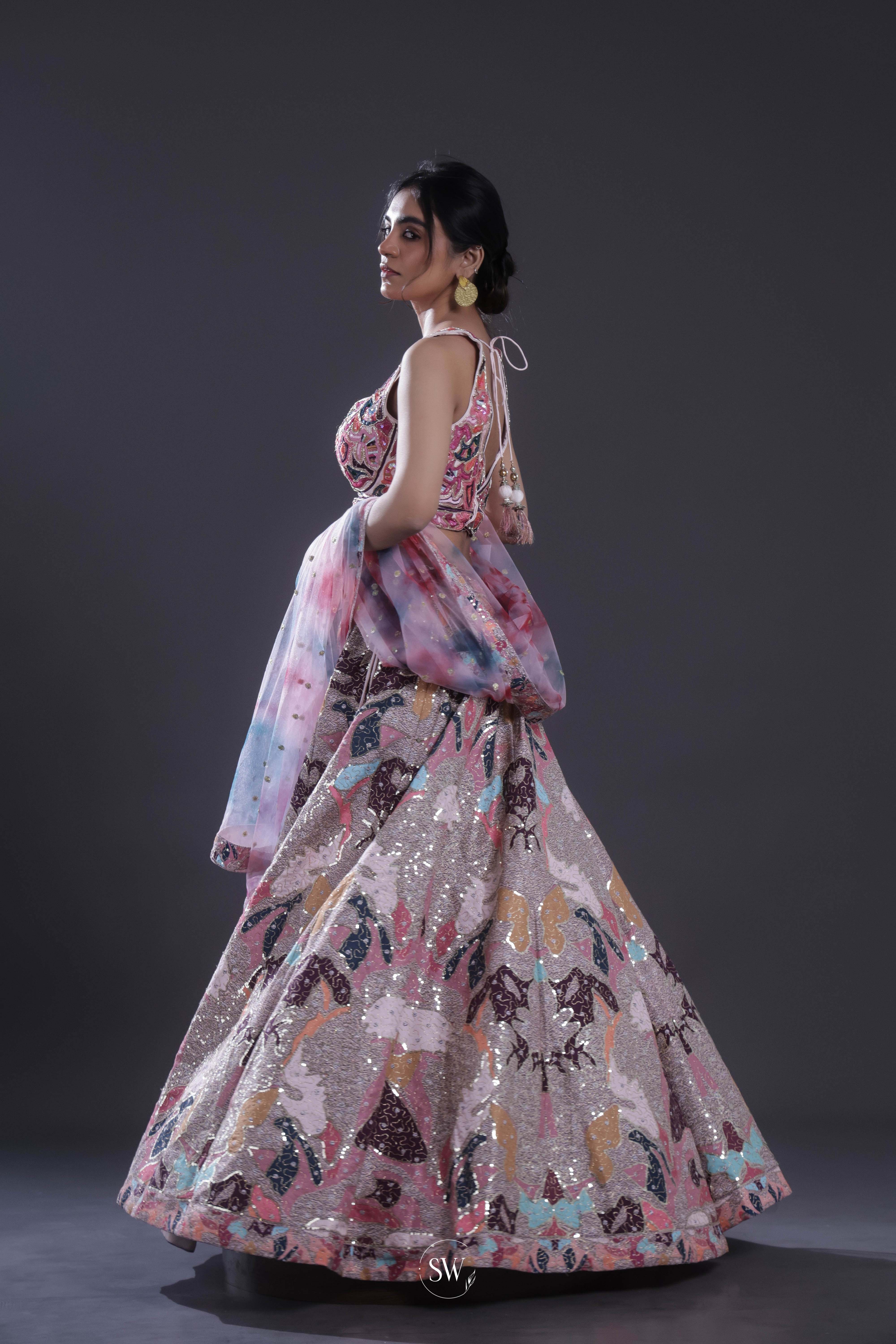 Lace Pink Embroidered Lehenga Set