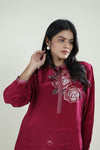 Hibiscus Red Top & Bottom Set With Hand Embroidery