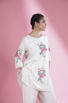 Ivory White Printed Top And Bottom Set With Floral Pattern