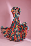 Midnight Green Printed Gown With Floral Designs