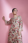 Off White Printed Top And Bottom Set With Floral Pattern