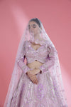 Pale Purple-Pink Lehenga Set With Hand Embroidery