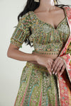 Moss Green Lehenga Set With Hand Embroidery