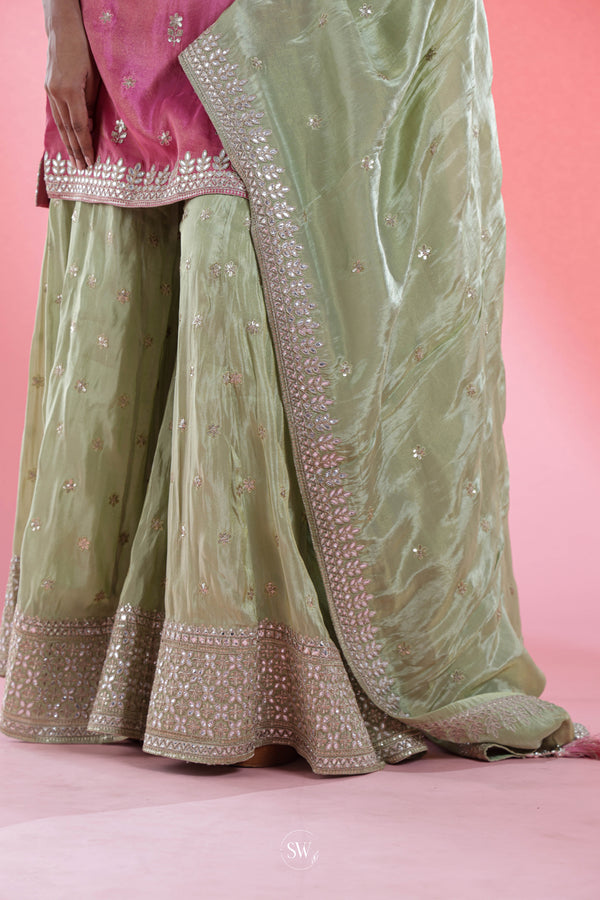 Bright Pink-Mint Green Sharara Set With Dupatta