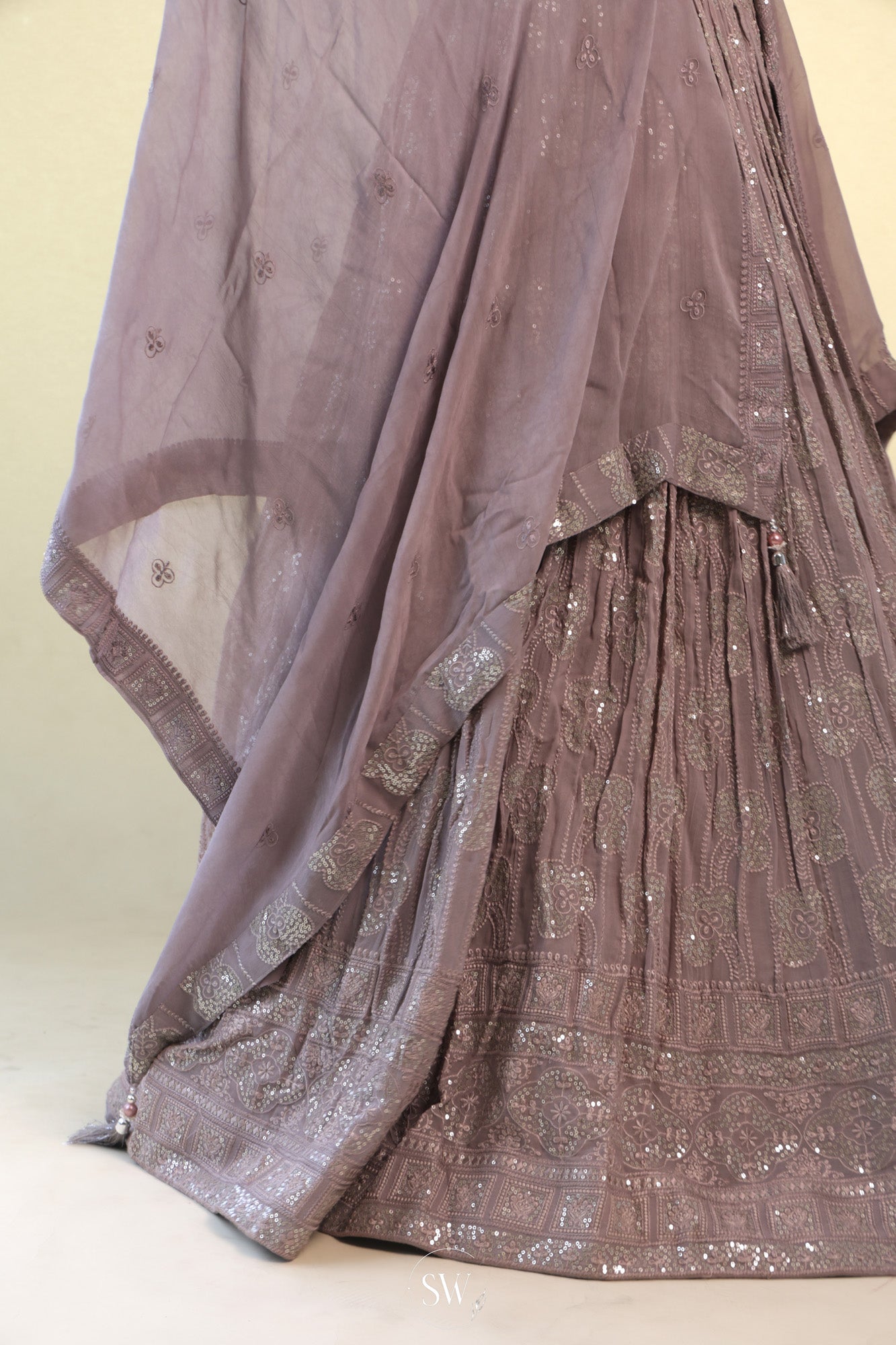 Old Lavender Lehenga Set With Hand Embroidery