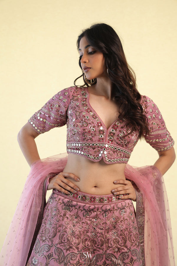 Schauss Pink Bridal Lehenga Set With Hand Embroidery