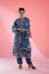 Lapis Blue Straight Suit Set With Hand Embroidery