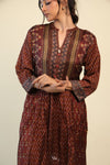 Brownish Red Printed Kurti With Floral Pattern