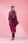Sangria Purple Straight Suit Set With Floral Weaving