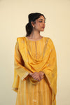 Golden Yellow Straight Suit Set With Floral Weaving And Embroidery