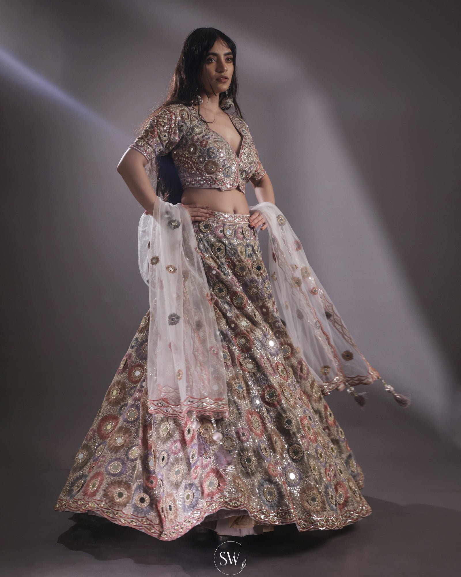 Natural Beige Lehenga Set with Embroidery