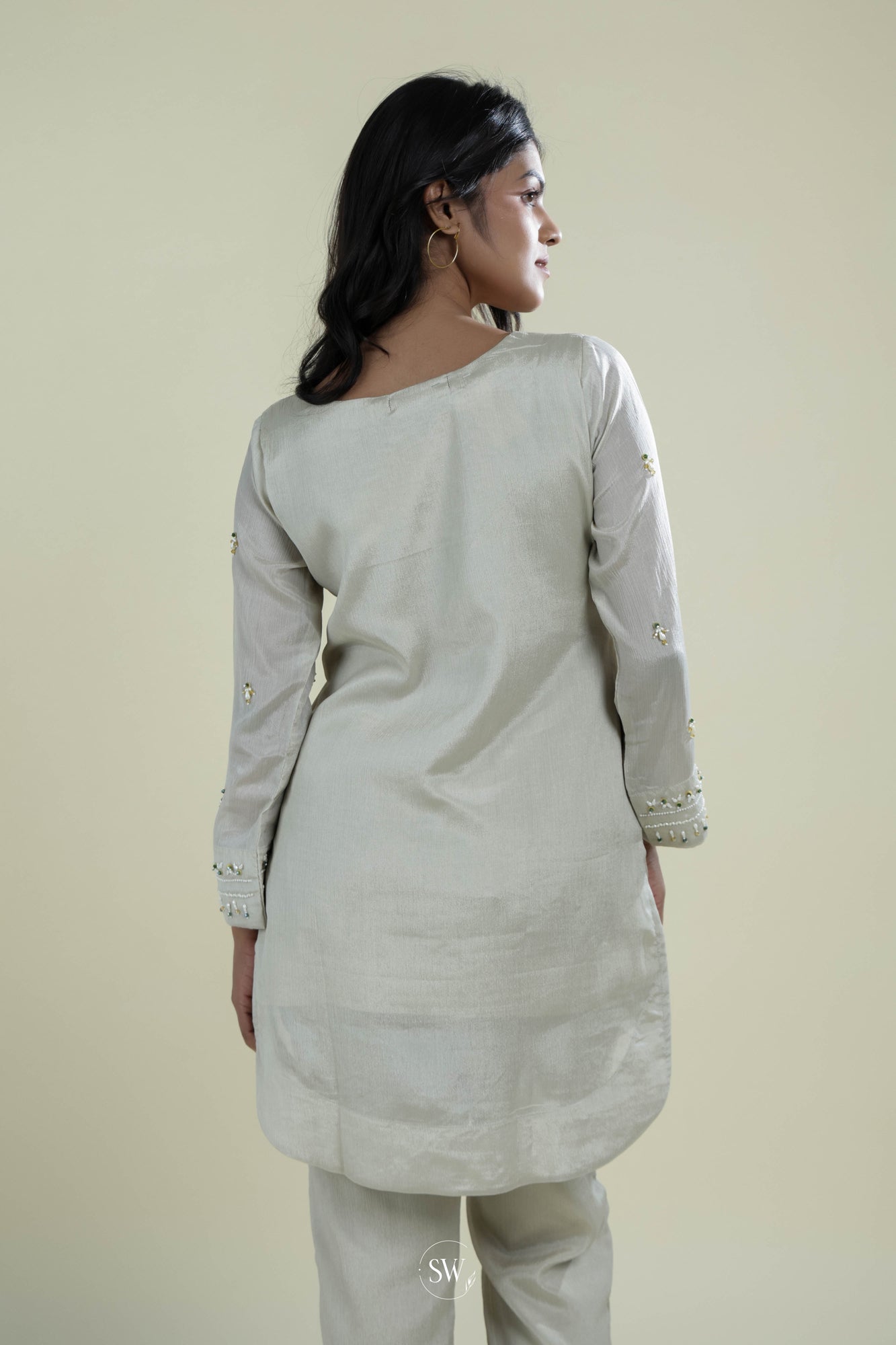 Ash Grey Indo Western Dress With Hand Embroidery