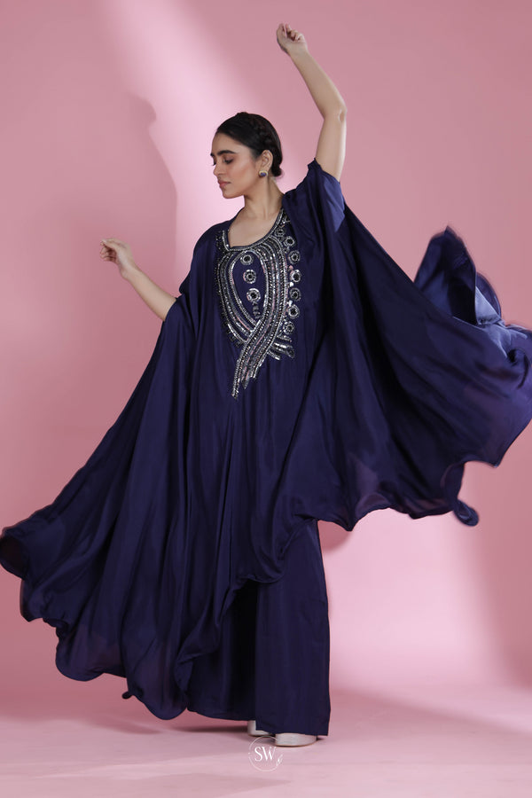 Yale Blue Indo Western Dress With Hand Embroidery