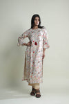 Pearl White Printed Long Dress With Floral Design