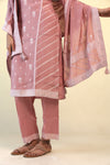 Salmon Pink Straight Suit Set With Floral Weaving