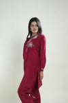 Hibiscus Red Top & Bottom Set With Hand Embroidery