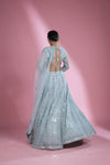 Light Turquoise Net Bridal Lehenga Set With Hand Embroidery