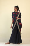 Jet Black Indo Western Fusion Dress With Floral Design