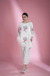 Ivory White Printed Top And Bottom Set With Floral Pattern
