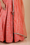 Coral Orange Georgette Embroidered Lehenga Set With Contrast Blouse