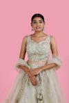 Pastel White Georgette Lehenga Set With Embroidery