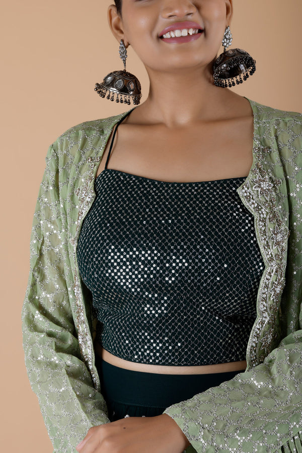 Jewel Green Tone Georgette Lehenga Set With Embroidery