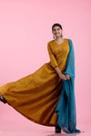 Mustard Yellow Chanderi Dress With Mirror Embroidery